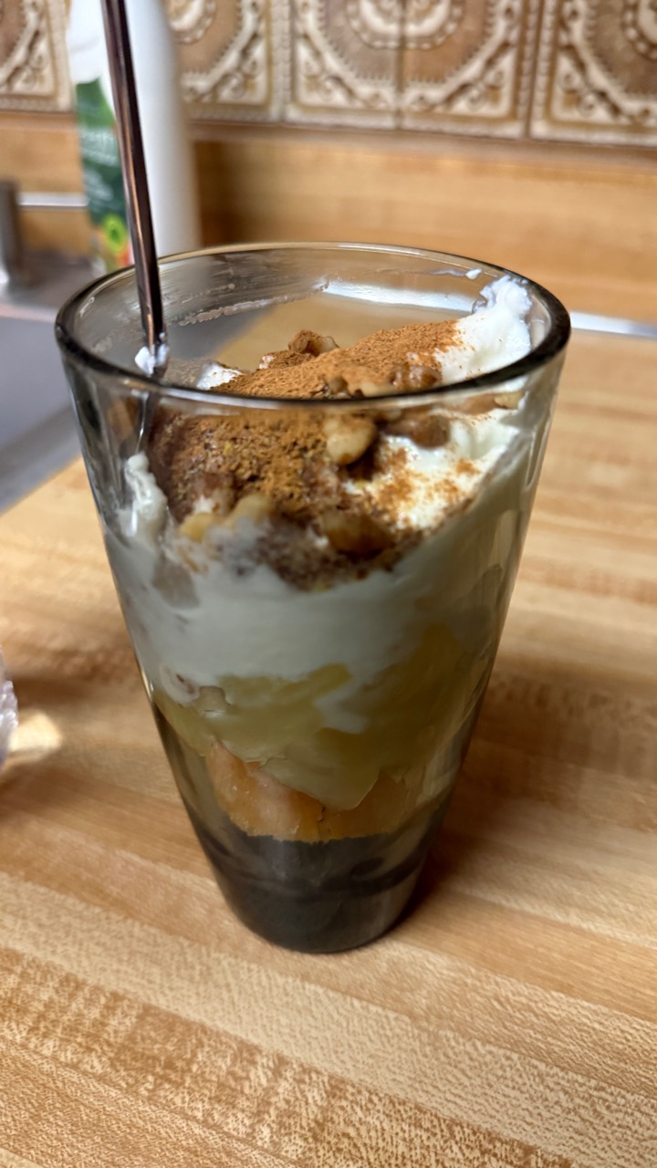 Yogurt, fruit and walnut bowl